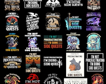 I’m Not Procrastinating I’m Doing Side Quests PNG Bundle, Funny Viking Gamer Digital Download, RPG Quest Humor Design