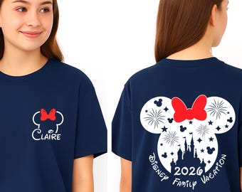 Camisetas personalizadas de vacaciones familiares de Disney 2026 • Camiseta personalizada de Mickey y Minnie • Camisetas de viaje familiar a Disney a juego