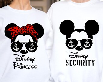 Camiseta de seguridad de princesa / Camiseta familiar Disney a juego / Camiseta de vacaciones de papá e hija / Divertido conjunto de Mickey y Minnie con lazo de leopardo