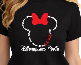 Disneyland Paris Shirt 2026, passende Familie Disney Reise Shirts, benutzerdefinierter Name Disney Urlaub T-Shirt, Minnie Mickey inspiriertes Familienoutfit
