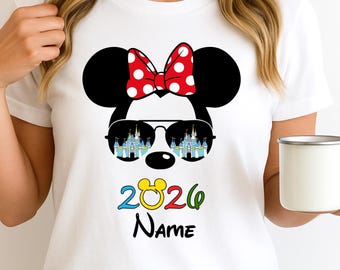 Camisetas de vacaciones familiares de Disney 2026 • Camiseta personalizada de Minnie y Mickey • Camisetas de viaje de Disney a juego para mamá, papá y niños