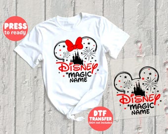 Disney Magic DTF Transfer • Personalized Name Disney Iron On • Minnie Bow Castle DTF • Family Disney Trip Heat Transfer