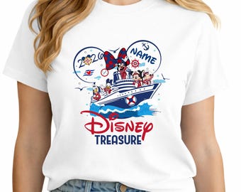 Maglietta Disney Cruise 2026 Treasure • Maglietta con nome personalizzato • Completo coordinato per la crociera in famiglia • Maglietta per le vacanze dell'equipaggio Disney Treasure