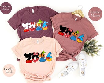 Disney 2026-shirt voor familie-uitje LIEFDE-stijl | Bijpassende Disney vakantie-T-shirts voor stellen, kinderen en volwassenen | Disney World Disneyland-outfits