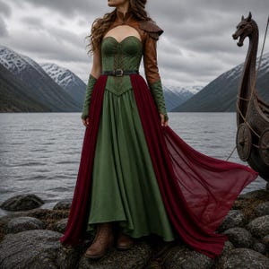 Viking Warrior Dress for Women – Medieval Corset Armor Costume, Renaissance Faire Cosplay Outfit, Fantasy LARP Gown