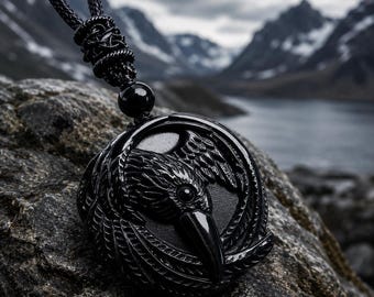 Collana con ciondolo a forma di corvo in vera ossidiana, amuleto in pietra preziosa intagliata, gioiello regalo di lusso, talismano classico, accessori da uomo vichinghi
