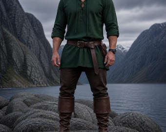 Viking Tunic for Men – Medieval Linen & Cotton Shirt, Renaissance Faire Cosplay Costume, Nordic LARP Clothing