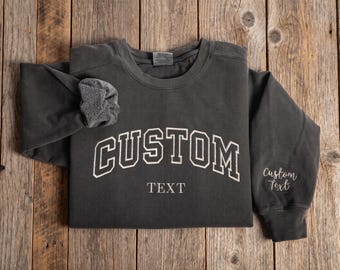 Custom Embroidered Hoodie & Sweatshirt, Personalized Embroidery Outfit, School Text Letters Embroidery Shirt
