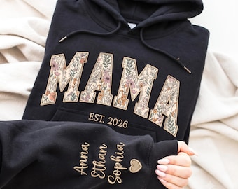 Custom Mama Sweatshirt, Floral Embroidered Mama Crewneck, Personalized Mom Shirt, Gift for Mom, Mother’s Day Birthday Gift