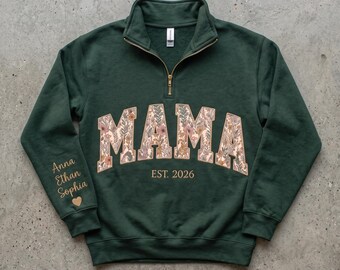 Custom Embroidered Madrina Floral Applique Sweatshirt - Madrina Quarter Zip Sweater, Personalized Grandma Shirts, Mother's Day Gift for Mom