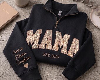 Custom Embroidered Madrina Floral Applique Sweatshirt - Madrina Quarter Zip Sweater, Personalized Grandma Shirts, Mother's Day Gift for Mom