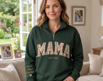 Custom Embroidered Madrina Floral Applique Sweatshirt - Madrina Quarter Zip Sweater, Personalized Grandma Shirts, Mother's Day Gift for Mom
