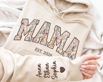 Custom Embroidered Mama Sweatshirt, Personalized Floral Mom Crewneck, Mama Gift, Mom Birthday Gift, Mother’s Day Gift