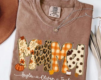 Mama Fall Comfort Colors Shirt • Mom Autumn Tees • Mama Thanksgiving Halloween • Gingham Leopard Mom Pumpkin Patch Tee • Cute Mama GIfts