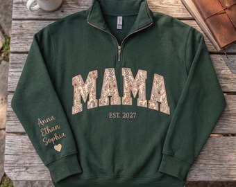 Custom Embroidered Madrina Floral Applique Sweatshirt - Madrina Quarter Zip Sweater, Personalized Grandma Shirts, Mother's Day Gift for Mom