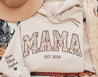 Personalized Mama Sweatshirt, Custom Floral Embroidered Mom Crewneck, Mama Gift, Mother’s Day Gift, Mom Birthday Gift