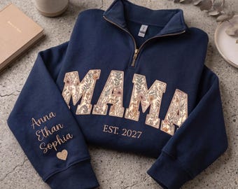 Custom Embroidered Madrina Floral Applique Sweatshirt - Madrina Quarter Zip Sweater, Personalized Grandma Shirts, Mother's Day Gift for Mom
