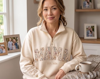Custom Embroidered Madrina Floral Applique Sweatshirt - Madrina Quarter Zip Sweater, Personalized Grandma Shirts, Mother's Day Gift for Mom