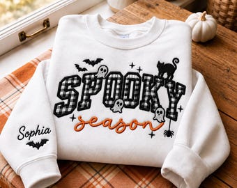 Embroidered Spooky Season Design, Halloween Machine Embroidery Design, spooky season, Fall embroidery, Black Cat Embroidery