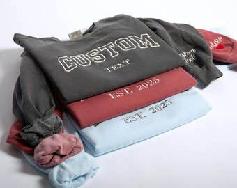Custom Embroidered Hoodie & Sweatshirt, Personalized Embroidery Outfit, School Text Letters Embroidery Shirt