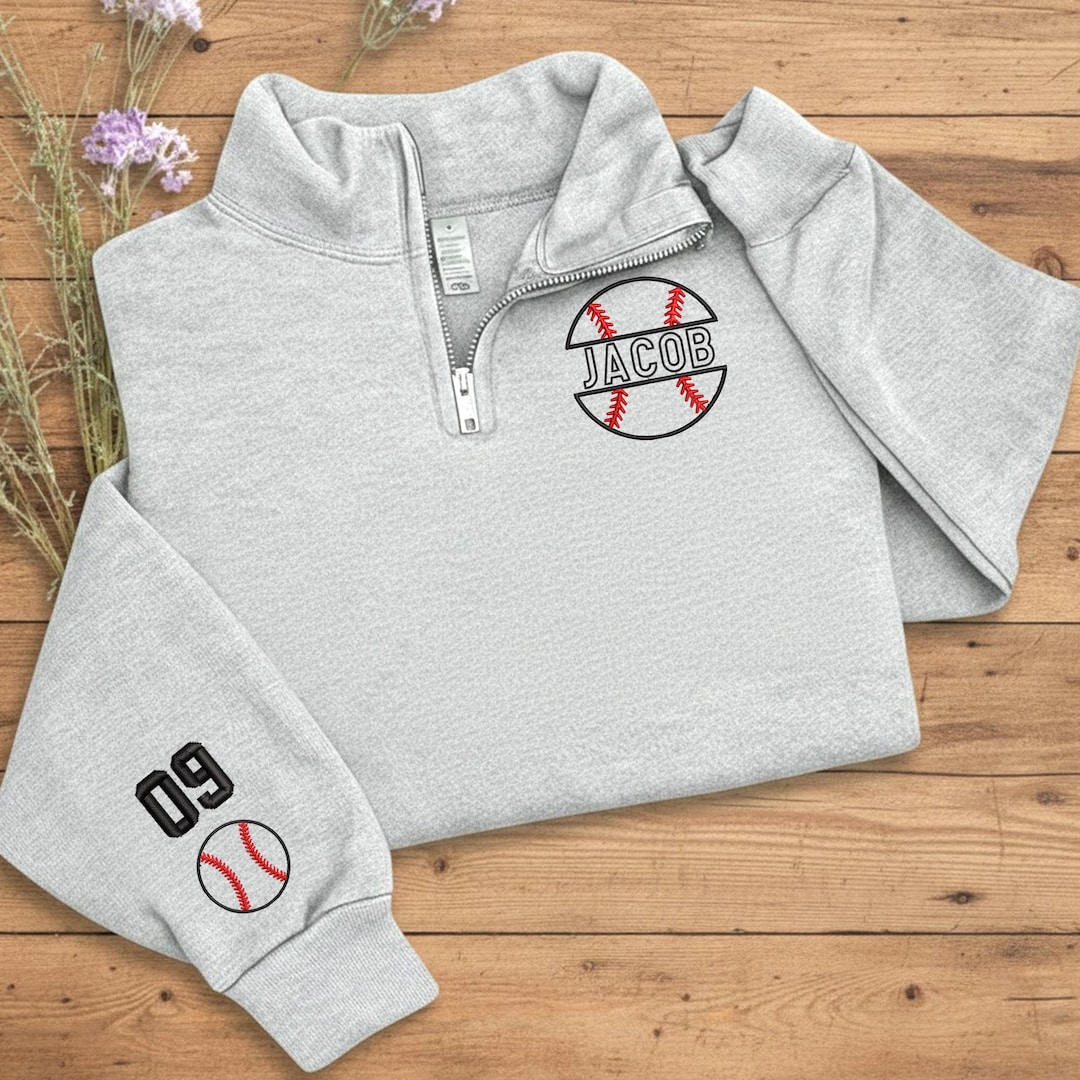 Custom Embroidered Baseball Quarter Zip, Personalized Name Quarter Zip ...