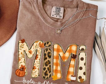 Mimi Fall Comfort Colors Shirt • Mimi Autumn Tees • Mimi Thanksgiving Halloween • Gingham Leopard Mimi  Pumpkin Patch Tee • Cute Mimi GIfts