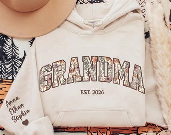 Personalized Floral Grandma Hoodie, Custom Embroidered Grandma Sweatshirt, Grandma Gift, Mother’s Day Gift, Birthday Gift for Grandma