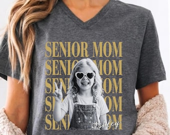 Custom Photo and Name Senior Mom V-Neck Shirt 2027, Personalized Class Of 2027 T-Shirt, Proud Senior Mom Graduation Bella Canvas Shirts