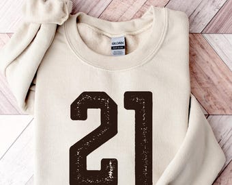 Aangepast sweatshirt met sportnummer, gepersonaliseerd nummer met ronde hals, trui met noodlijdende retronummer, sweatshirt voor wedstrijddag, aangepaste hoodie voor teamfan