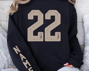Benutzerdefinierte Nummer und Name Sleeve Print Sweatshirt, Spieltag Erwachsenen Hoodie, personalisiertes Schulteam Nummer Sweatshirt, Fußball Maskottchen Shirt