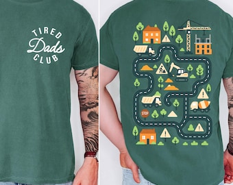 Camiseta Comfort Colors® Tired Dads Club con estampado de vagones de construcción y masaje, divertida camiseta para el Día del Padre, regalo para papá.