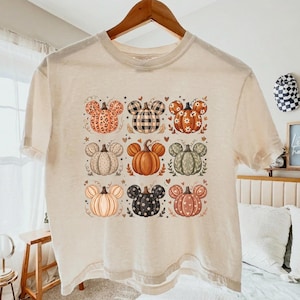 Preppy Mickey Minnie Mouse Pumpkin Halloween Boxy Tee Pumpkin Patch Crop Top Trendy Shirt Boho Floral Fall Tee Tis The Season Autumn Tshirt