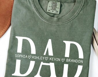 Personalisiertes Comfort Colors® Dad Shirt mit Kindernamen, Machen Sie Ihr eigenes Vatertagsshirt, Benutzerdefiniertes neues Dad T-Shirt, Schwangerschaft enthüllen Geschenk-T-Shirt