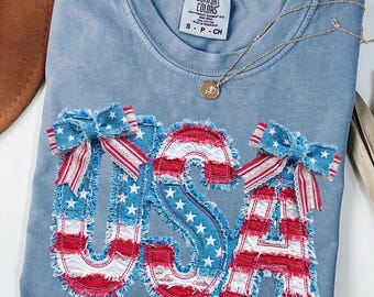 Distressed Faux Patchwork USA Flag Comfort Colors Shirt, Vintage Patriotic Graphic Tee, American Shirt, 4th of July Shirt, 1776 -2026 Tshirt