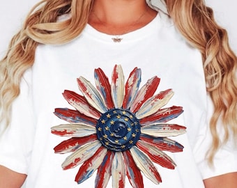 Boho Patriotic Daisy Shirt, American Flag Floral Tee, 4th of July USA Shirt, Comfort Colors T-Shirt, Summer Graphic Tee Festival Outfit Idea