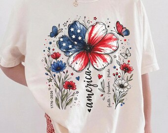 Comfort Colors® USA 250th Anniversary Floral Shirt, Patriotic Wildflower, 1776–2026, America 250 Years Freedom, 4th of July Tee, 250th Shirt