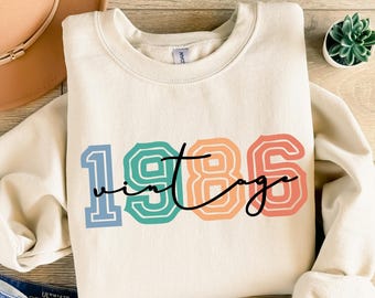 1986 Sweatshirt, Vintage 1986 Sweater, 40th Birthday Sweatshirt, Retro 1986 Birth Year Number Hoodie,Forty Years Old Outfit,Turning 40 Gift