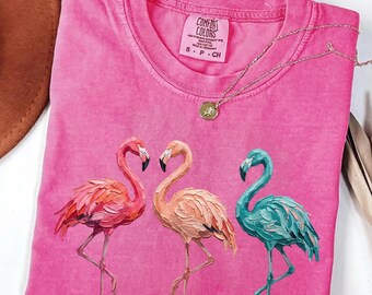 Comfort Colors® Flamingo Sommer Shirt, Hallo Sommer Flamingo Shirt, Strand Urlaub T-Shirt, süßes Sommer Shirt Frauen, Urlaubs Outfit