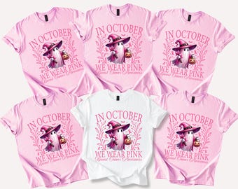 In October We Wear Pink Ghost Shirt, Halloween in October We Wear Pink, Breast Cancer Awareness Shirt, Pink Ribbon Shirt, Wear Pink Pumpkin