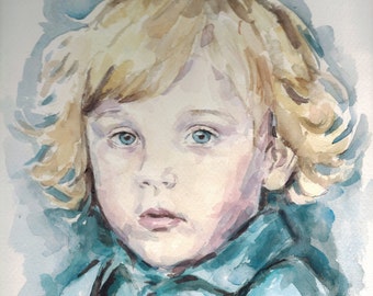 Custom Children's Portrait, Original Watercolor Painting 8X10, 11X14, 16X20