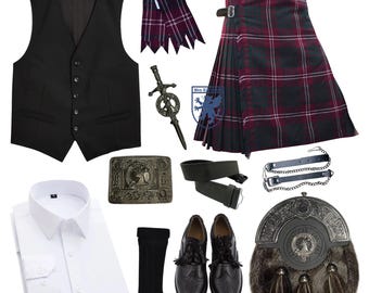 Schotse 10-delige Schotse hertskop traditionele Tartan Bagpiper Kilt-outfit verkrijgbaar in 50+ Schotse ruiten