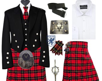 Completo da uomo in kilt nero Prince Charlie, 10 pezzi, abito da sposa scozzese, disponibile in oltre 50 tartan