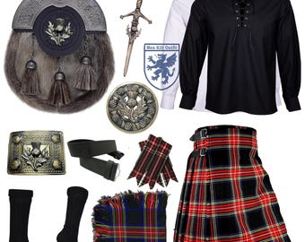 Men's Antique Thistle Sporran 10 Pieces kilt outfit Highland Wedding Kilt set Available in 50+ Tartans