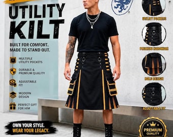 Men's utility kilt / Tactical cargo kilt with pockets / Adjustable Gothic kilt / Available in over 24 pleat colors