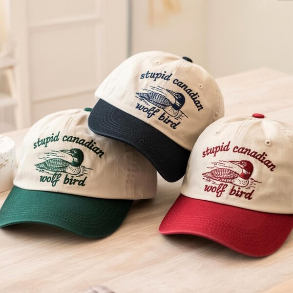 Embroidered Trucker Cap, Stupid Canadian Wolf Bird, Cottagecore Hat