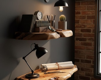Handgefertigte Holzregale-Regale für Büro oder Hausbibliothek-Schwimmende rustikale Holzregal-Moderne an der Wand befestigte Lagerregal-Minimalistische Holzwand