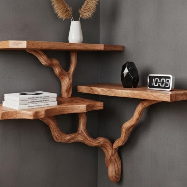 Handgemachtes Floating-Eckregal - Rustikales Astdesign, Live Edge Wood