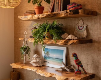 Schwimmende Regale-Handgefertigte Holzregale-Modernes natürliches Regal-Live Edge Schwimmendes Regal-Modernes an der Wand befestigtes Lagerregal-Minimalistische Holzwand