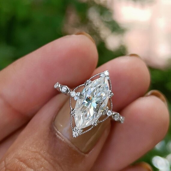 IGI Certified Marquise Lab Grown Diamond  Ring, Migraine White Gold Diamond Ring, Vintage Class  Wedding Ring, Statement Anniversary Gift