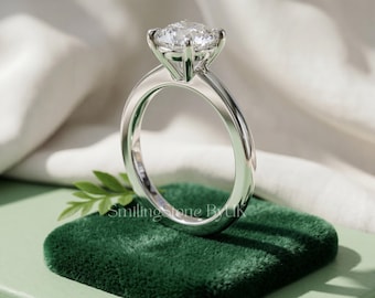 Round Moissanite Engagement Ring for Women, 14k Solid Gold Solitaire Ring, Lab Grown Diamond Wedding Ring, Personalized Promise Gift